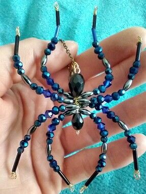 Hand Crafted • Blue Beaded Spider Pendant - Fashion Jewelry